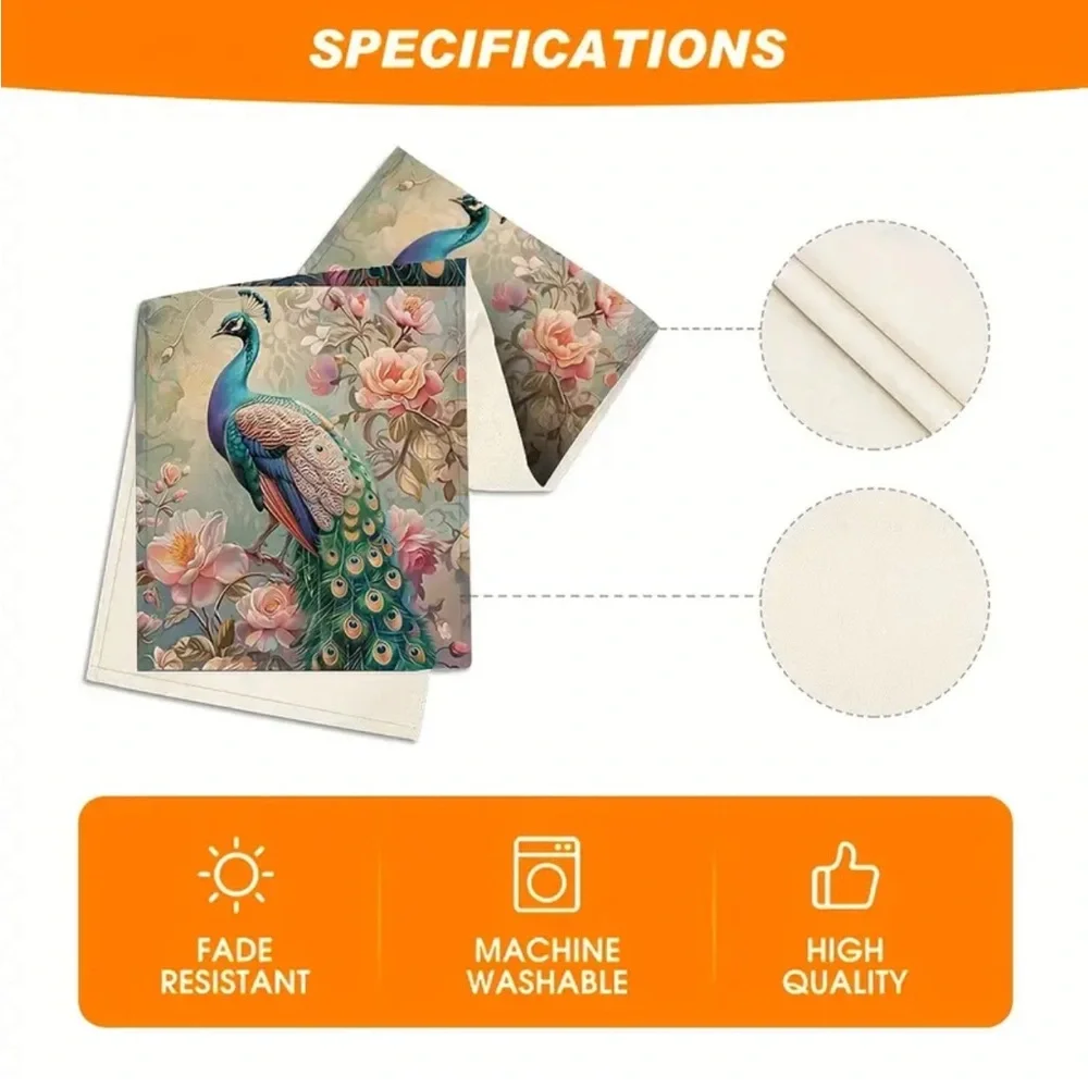 Romantic Floral Peacock #3 Table Runner (71” x 13”)